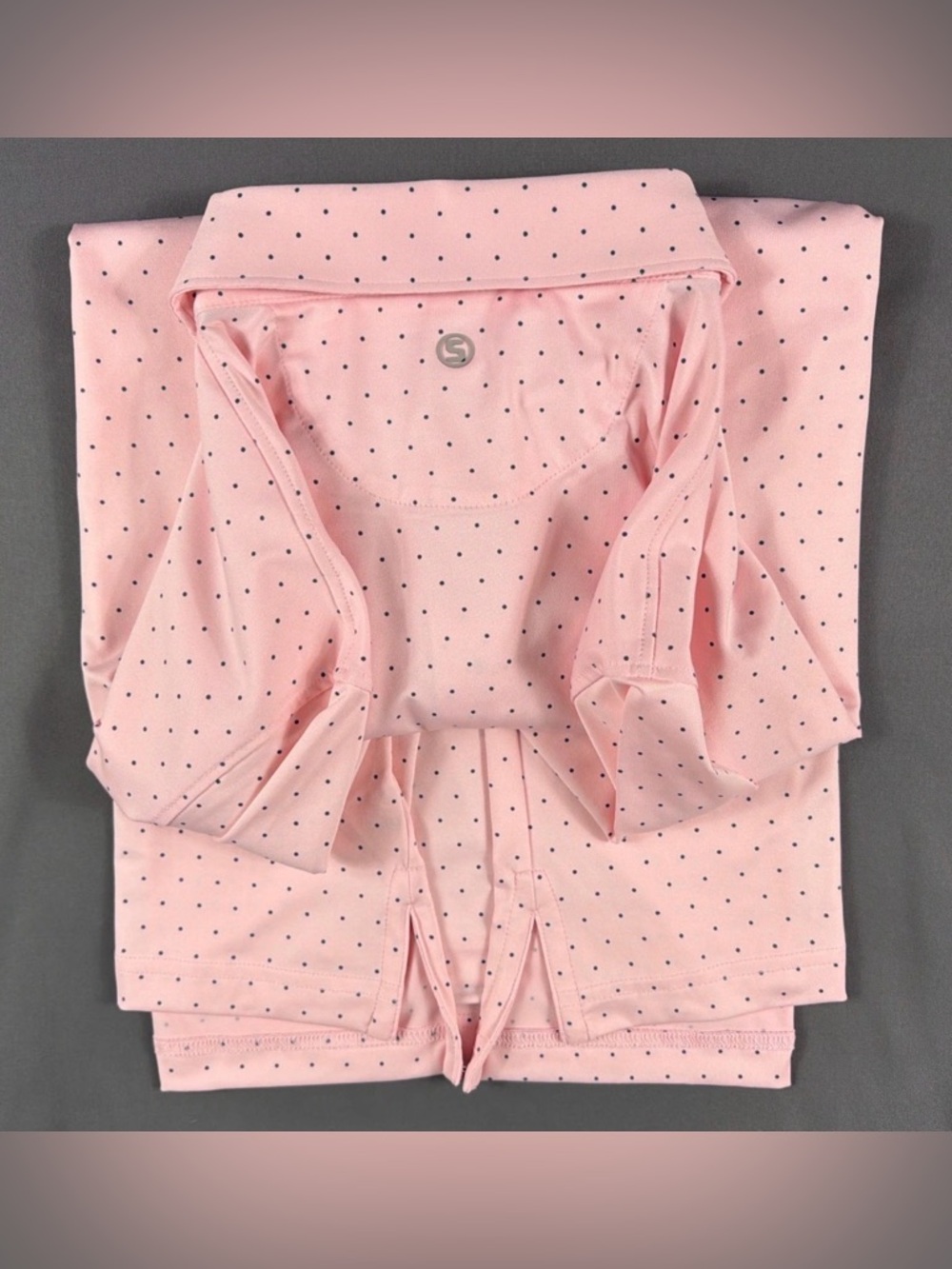 Stitch Golf Shirt Polo Chest Logo Lenoir Dot Print Large Pink NWT MSRP $118 - Picture 3 of 5